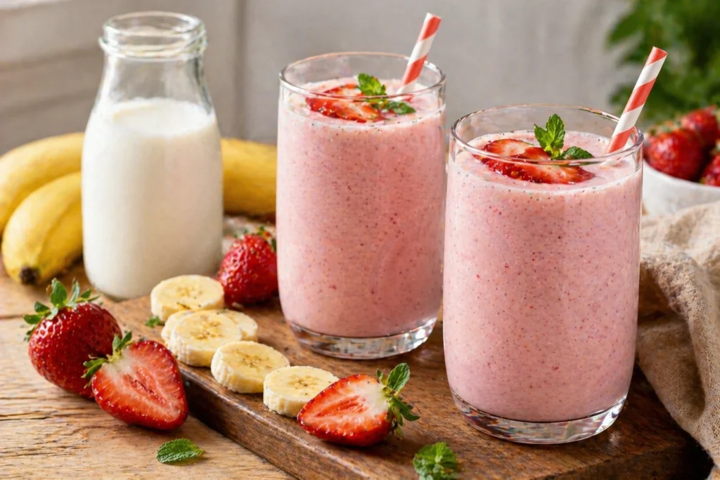 Banana Strawberry Milk Smoothie