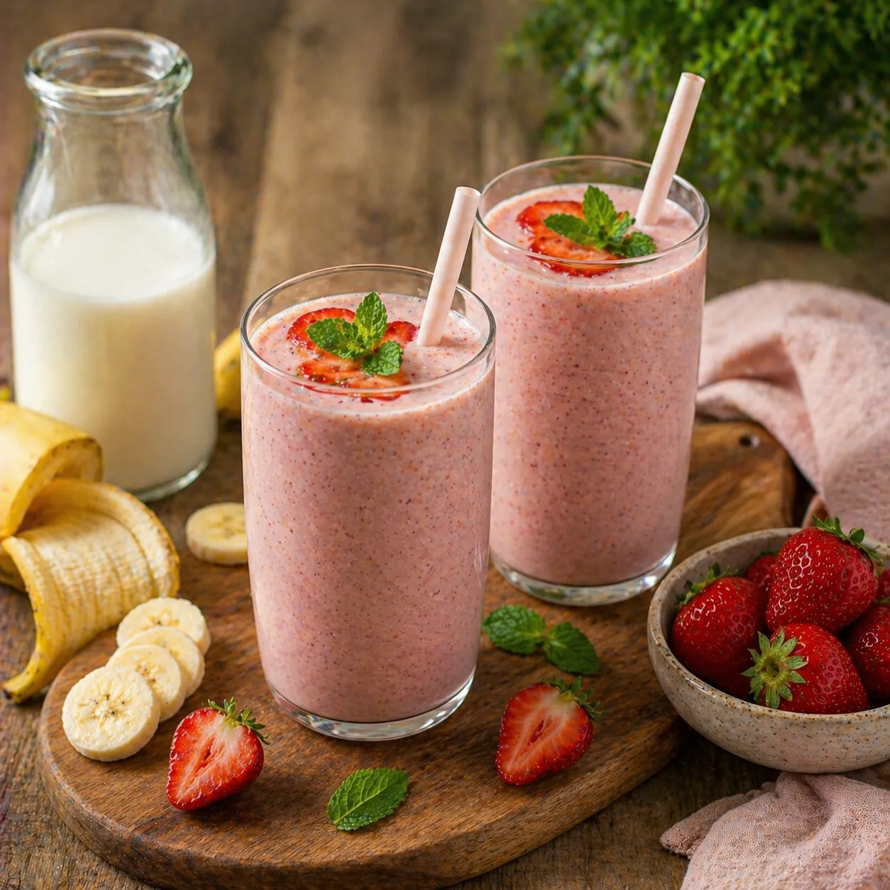 Banana Strawberry Milk Smoothie