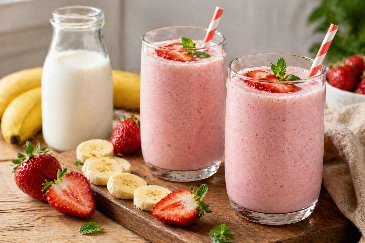 Banana Strawberry Milk Smoothie
